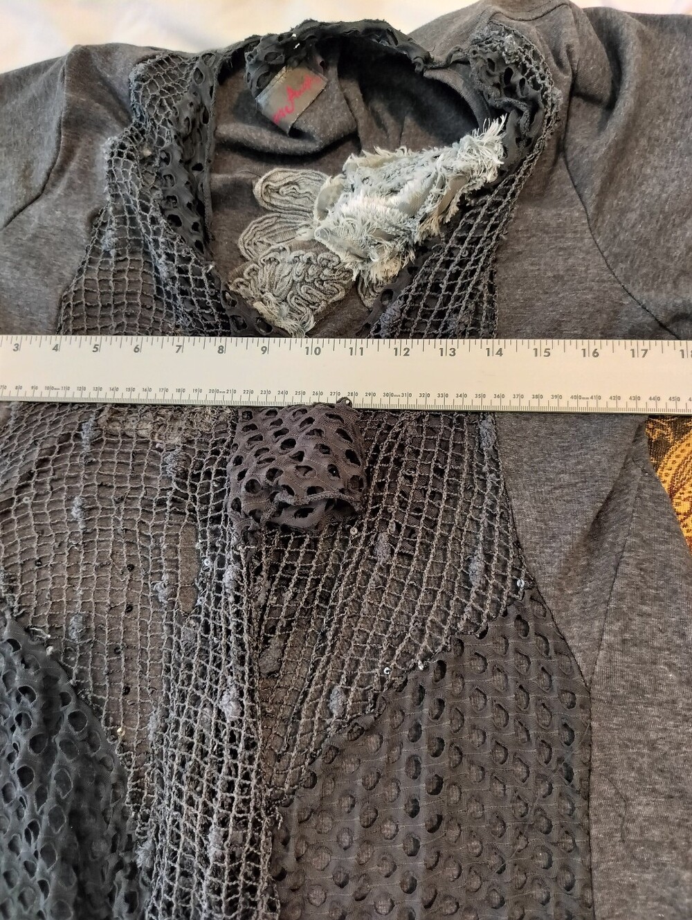 Pretty Angel Women's XL charcoal gray, distressed floral lace - Picture 6 of 8